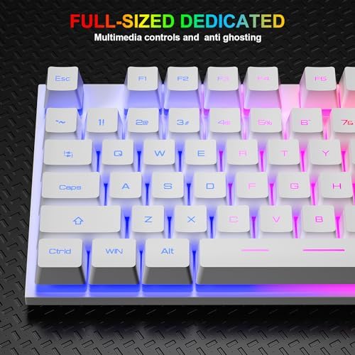 BlueFinger RGB Gaming Keyboard and Backlit Mouse Combo, USB Wired, LED Gaming Set for Laptop PC Computer Game and Work(White) - Image 5
