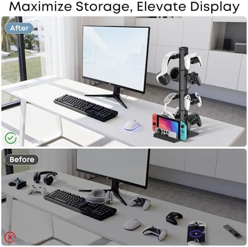 Headphone and Game Controller Desk Stand for PS5/ Xbox/ PS4 Controller, 4 Tiers Headset Hanger with Organizer for Switch 2/1/PS Portal Game Console, Multiple Controller Storage Dispay Rack- 8 Hooks - Image 5