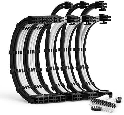 PSU Cable Extension Kit with Two Sets of Cable Combs 1x24Pin/1x8Pin(4+4) EPS/2x8Pin(6P+2P) PCI-E/ 30CM Length,PC Sleeved Cable for ATX Power Supply(Black/White) by Unknown