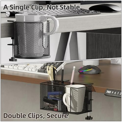 Metal Desk Cup Holder, Fits up to 40oz Cups - Anti-Spill Clip-On Table Cup Holder, Sturdy and Easy to Clamp, Clip-On Cup Holder for Table, Bed, Chair, Gaming Desk, Bottles, Drinks - Image 2