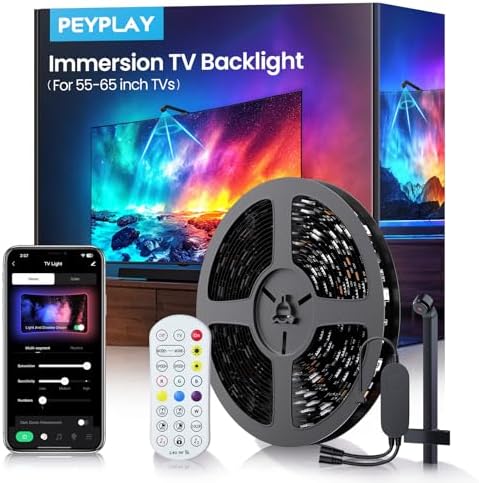 TV Backlight with Camera, Fish-Eye Correction Sync to 55-65 Inch TVs, 11.8ft RGB+IC LED Strip Lights, 3 Colors in 1 Lamp Bead, Voice & APP Control by PEYPLAY