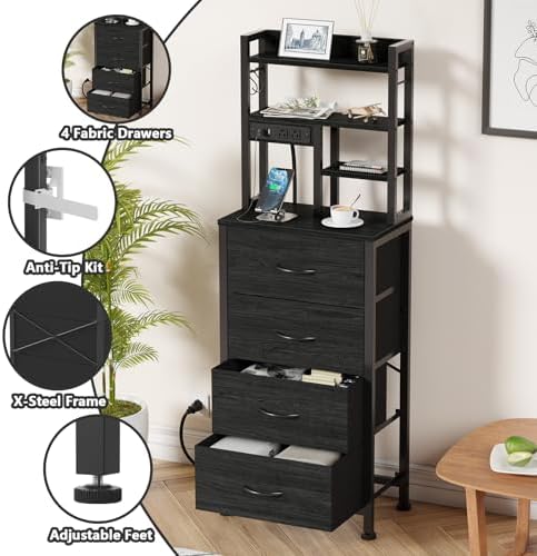 Furnulem Tall Nightstand, LED Night Stand with Charging Station - Image 6