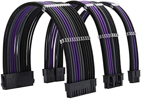 Formulamod PSU Cable Extension Kit 18AWG Sleeved, 24 Pin ATX + 8 Pin EPS + Dual 8 Pin PCI-E, Custom PC Cable Extensions with Combs for Clean Cable Management & Gaming PC Build (Black Gray Purple) by Formulamod