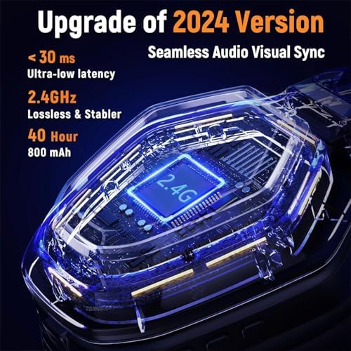 Ozeino Wireless Gaming Headset with Flip Microphone, RGB Lighting Gaming Headphones for PS5, PS4, PC - 2.4GHz USB & Type C Transmitter - Image 2