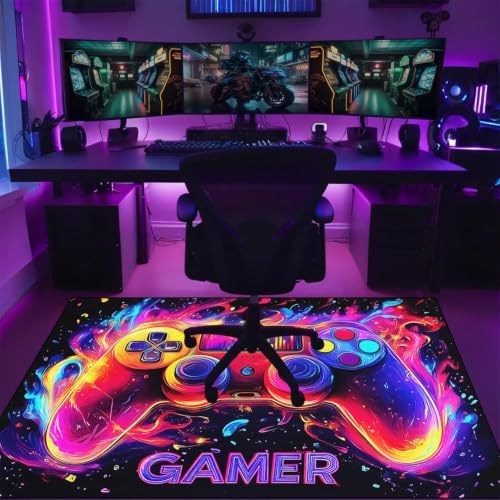 Gamer Rug for Boys Room - Gaming Rug, 6'x9' Game Controller Shape Gaming Carpet for Teens Boys Playroom Computer Chair Floor Mats Decor Game Carpet for Bedroom - Image 7