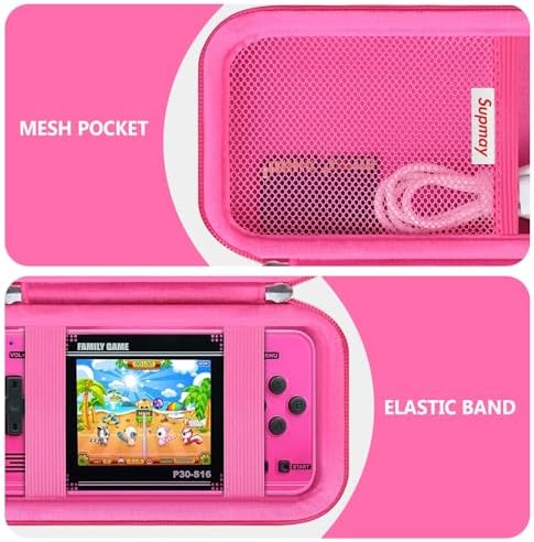 Supmay Carrying Case Compatible with WELLST·G/ for GuaiyeyeAP Handheld Game for Kids -Preloaded 220 Retro Video Games, Portable Gaming Player Storage Holder Travel Bag with Mesh Pocket, Rose red - Image 4
