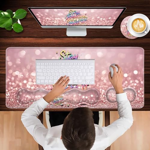 Keyboard Wrist Rest and Mouse Pad with Wrist Support Set Ergonomic Coaster,Memory Foam,Easy Typing Pain Relief,XL Desk Mat 31.5"x 11.8",Stay Positive Work Hard and Make It Happen Inspirational Quotes - Image 4