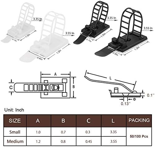 100Pcs Adhesive Cable Management Clips with 50Pcs Zip Ties, Adjustable Nylon Cable Strap Ties Wire Clips Clamps Organizer, Extra Screw & Hole - 3.35 Inch Black - Image 7