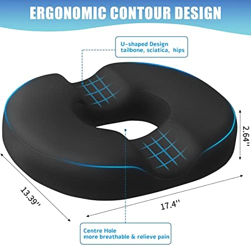 BlissTrends Donut Pillow Seat Cushion, Memory Foam Lifting Cushions(Black) | Donut Chair Cushions for Postpartum Pregnancy & Hemorrhoids,Tailbone Pain Relief Cushion for Office&Home Chairs - Image 2