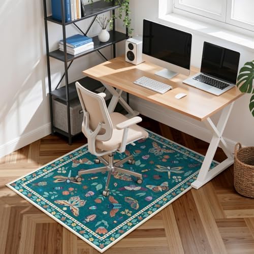 Anidaroel 36"x48" Office Chair Mat for Hardwood Floor, Anti-Slip Floor Mat for Office Chairs, Insect Print Office Rugs for Rolling Chairs, Low Pile Dark Green Desk Chair Mats for Hardwood by Anidaroel