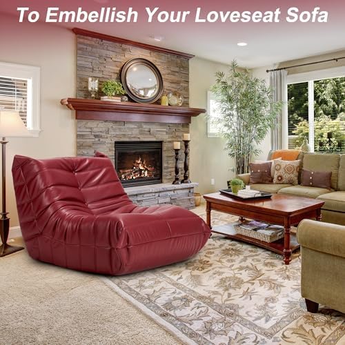 Hobestluk Bean Bag Chair Leather Togo Chair Memory Foam Living Room Adult | Ergonomic Design,Floor Chair,Waterproof Sofa,Easy Clean,Anti-slip ,No Assembly Required,Bedroom Dorm Office Reading Winered - Image 6