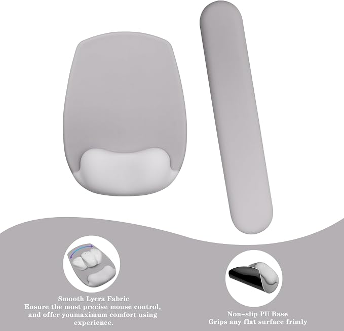 Wrist Rest for Keyboard and Mouse, Ergonomic Gel Computer Keyboard Wrist Rest with Memory Foam, Keyboard Wrist Support Pad for Long Hours of Work, Gaming, Studying-Relieve Wrist Pain (GD-Light Grey) - Image 4