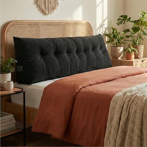 Wedge Reading Pillow Headboard King Size, Headboard Bolster Pillow for Bed, Triangular Backrest Cushion with Removable Corduroy Cover, Black by DVUAY