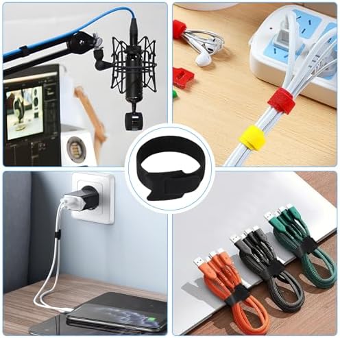 140 PCS 8 inch Cable Ties Reusable Cable Management Adjustable Cable Organizer, Cable Straps, Cord Wraps and Hook Loop Straps for Computer,Gaming, Wire, Desk- Home Office Essentials - Image 2