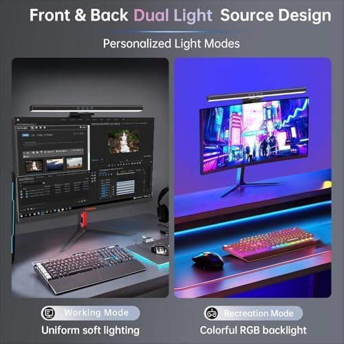 16" Flat Monitor Light Bar with RGB Backlight & 60-Min Timer, 3000-6000K Stepless Dimming, 0.3-0.8" Clamp for Office/Gaming, USB-C Eye Care Desk Lamp (Touch Control/Blue Light Filter) - Image 6