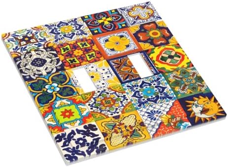 Decorative Light Switch Cover Plate Vintage Traditional Colorful Mexican Talavera Tiles Style 2 Gang Switch Plate Covers Double Toggle Wall Plate Dual Device Electrical Dimmer Switchplate - Image 3
