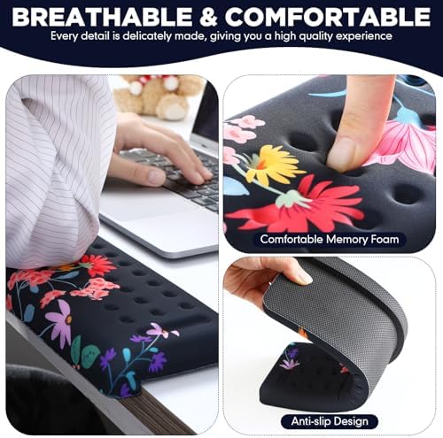 Relaxweex 2 Pcs L-Shaped Desk Wrist Rest Elbow Pad Set Desk Edge Rest Cushion Non-Slip Memory Foam Arm Padding Wrist & Forearm & Elbow Comfort Support for Table or Table Edge(Floral Style) - Image 2