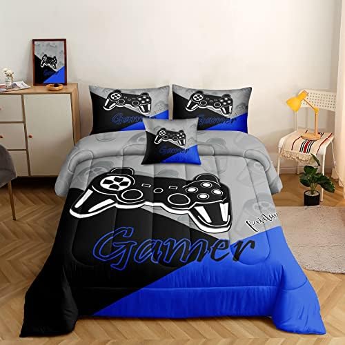 ROWADALO 5 Pieces Bed in A Bag Gamer Bedding Set for Boys Kids Gaming Comforters Set,Gamer Bed in a Bag Complete with Comforter Set Sheets Flat Sheet Pillowcase,DJT5002Twin Size by ROWADALO