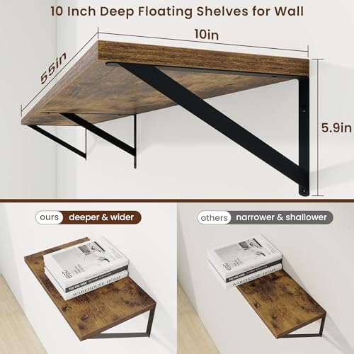 Axeman Deep Floating Shelves, 55'' x 10'' Brown Wall Shelves Set of 2 - Image 3