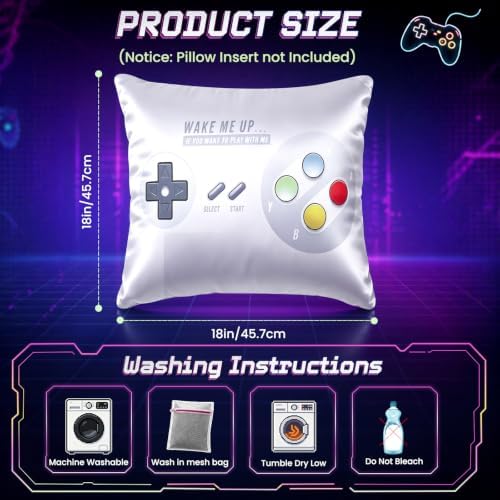 Pack of 2 Gamer Throw Pillow Covers 18x18 Inch, Satin Silk Feeling Decorative Pillow Cases with Hidden Zipper, Game Controller Design for Boys Room Sofa Couch Bedroom Decor - Image 2