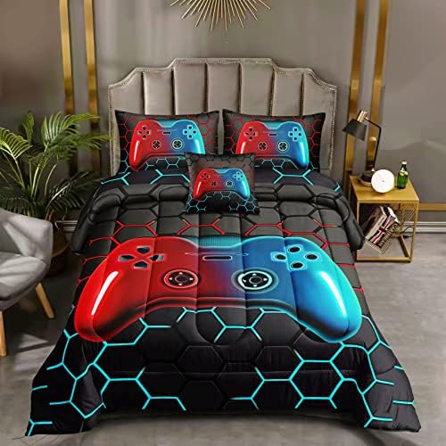 ROWADALO 5 Pieces Bed in A Bag Gamer Bedding Set for Boys Kids Adult Gaming Comforters Set,Boys Bed in A Bag Set Twin Size Comforter with Fitted Sheet Flat Sheet Pillowcase pillowsham,DJTH5028Twin - Image 2