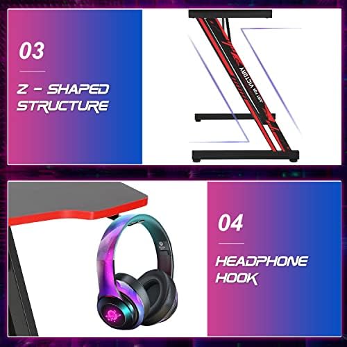 BestOffice | 47" Gaming Table | Red | Z-Shaped Computer Desk - Image 7