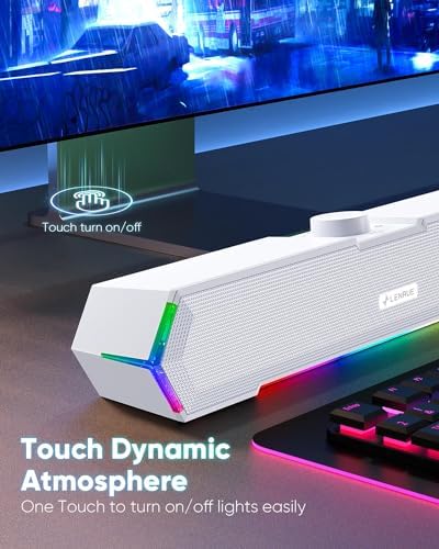 LENRUE G11 Computer Speakers for Desktop, Touch Lights PC Speakers with Surge Clear Sound, USB C/USB Powered, AUX Audio for Computer Desktop PC Laptop Desk (White) - Image 2
