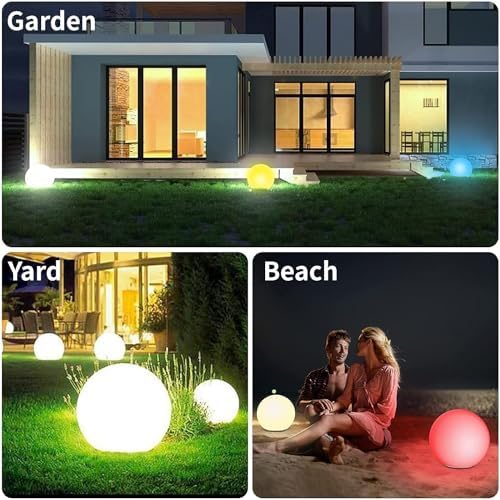 infray 12-Inch LED Ball Light, Solar Rechargeable Globe Light Color Changing Solar Globe Lamp IP67 Waterproof Outdoor Garden RGB Orb Light for Patio Pool Yard Bar Party Decorative Lighting - Image 7