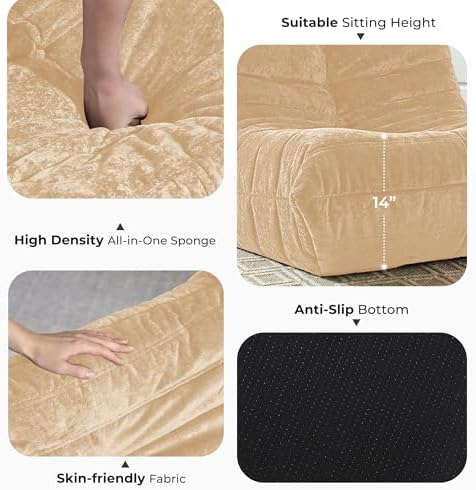 HABUTWAY Giant Bean Bag Chairs Lazy Sofa for Adults,3 Seater,Khaki | 3 Seater Fireside Chair, Memory Foam Lazy Large Floor Bean Bag Sofa for Living Room, Bedroom, Dorm, Office - Image 3