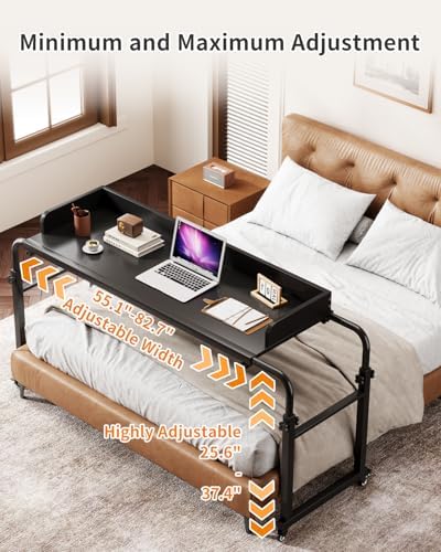 Saifu Overbed Table with Wheels, Black - Image 6
