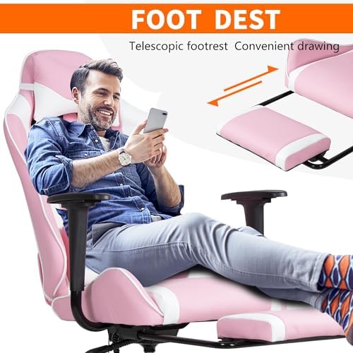 Gaming Chair, High Back PU Leather Gaming Chairs Computer Chair with Headrest & Lumbar Support, Height Adjustable Wide Seat Gaming Chairs for Adults, Game Chair with Footrest & Armrest - Image 3