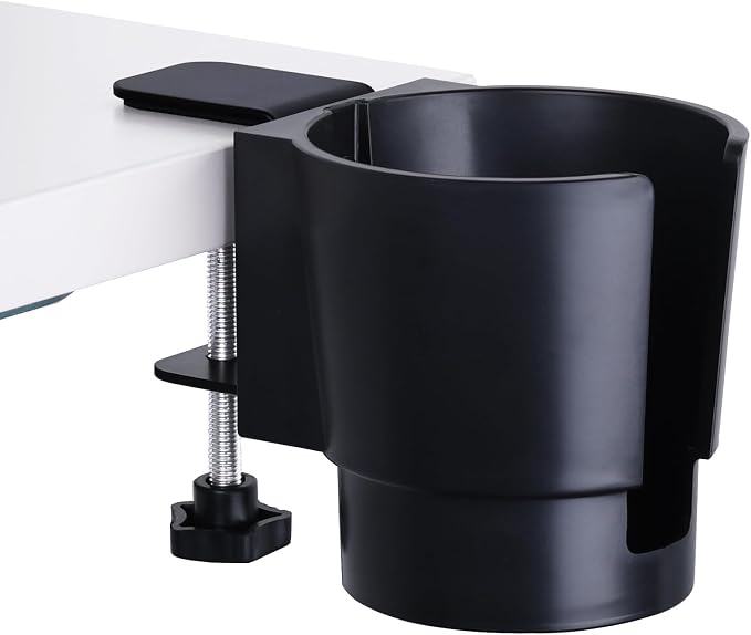 Universal Large Desk Cup Holder Clamp on, Heavy Duty Plastic Drink Holder by JAZBREY