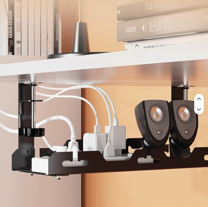 17'' Super Sturdy Cable Tray Under Desk Cord Organizer Standing Desk Cable Management System Large Power Strip Holder Cord Basket With Clamp for Wire Management Rack Office, Home, No Drill & Damage - Image 9