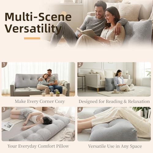 Wedge Reading Pillow Headboard Queen Size, Headboard Bolster Pillow for Bed, Triangular Backrest Cushion with Removable Corduroy Cover, LightGrey - Image 5
