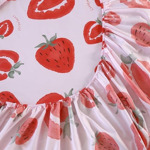 SDIII 4PCS Pink Strawberry Sheets Set Twin, Soft Microfiber Strawberry Sheets Twin Size, Cute Fruit Bedding Sheet Set for Girls Boys Kids and Teens - Image 6
