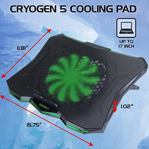 ENHANCE Cryogen 5 Gaming Laptop Cooling Pad Stand - Laptop Cooler with 7 Adjustable Height Settings & Dual USB Ports up to 17 inches - 1 Ultra Quiet High Performance LED Fan 800 RPM - Green - Image 2