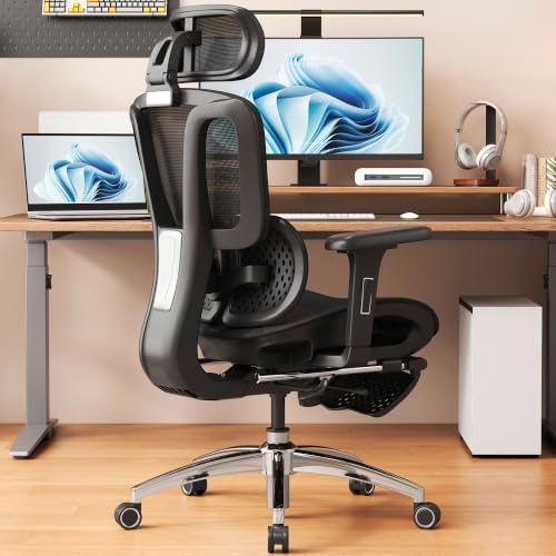 Vonesse Ergonomic Office Chair with Footrest, Desk Chairs with Adjustable 3D Headrest and Armrests, Computer Gaming Chair with Dynamic Lumbar Support & Adjustable Depth Breathable Mesh Seat (Black) by Vonesse