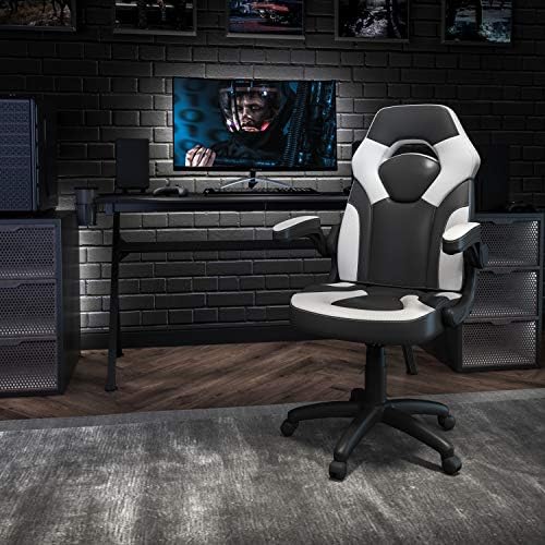 Flash Furniture X10 Gaming Chair Racing Office Ergonomic Computer PC Adjustable Swivel Chair with Flip-up Arms, White/Black LeatherSoft | Ergonomic, Flip-up Arms, Height Adjustable, Racing Style - Image 2