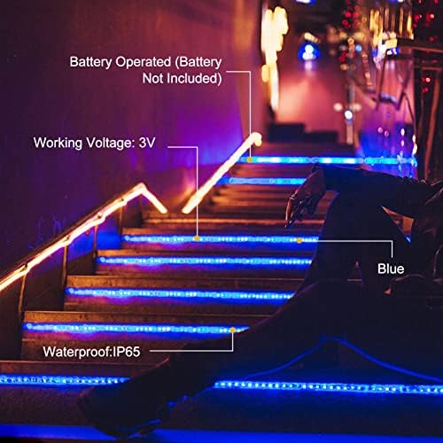 echosari Blue Led Strip Lights Waterproof Battery Operated with Remote, 8 Modes, Dimmable, Timer, Self-Adhesive, Cuttable, 3M 90Led Battery Strip Led Light for Indoor Outdoor Decor (Pack of 3) - Image 3