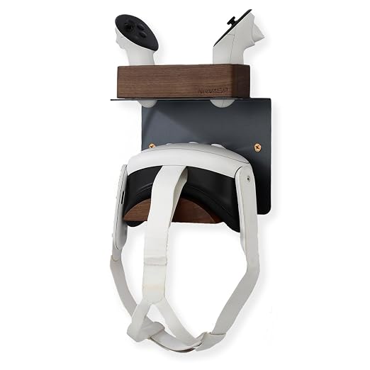 NIRVASH Walnut VR Headset Wall Mount Holder, Wood VR Wall Stand Storage Hook Compatible with Meta/Oculus Quest 3, 2, 3S, Vive Display Hanger, Game Room Decor Vintage Gift Organizer Shelf (No Charger) by TechVibeJoy