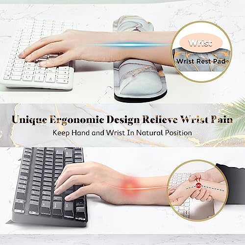 Gimars 17.3'' Extended Keyboard Wrist Rest Pad with 63D High-Density, Firm Memory Foam, Anti-Slip Rubber Base and Ergonomic Design for Typing Pain Relief,Office,Gaming,Computer, Laptop,Cloud Gray Gold - Image 4