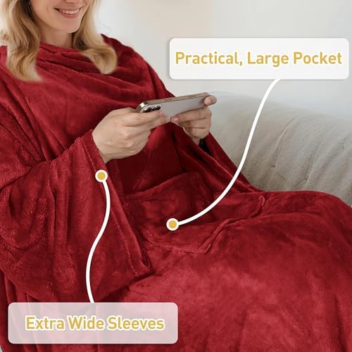 Catalonia Wearable Blanket with Sleeves for Women & Men, Fleece Wrap Throw - Image 5