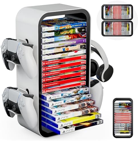 Allnice Universal Game Rack - Stores 19 Games, 4 Controller Holders, Organizes PS5/PS4/Xbox One/360/Series X/S/Switch & More by Allnice