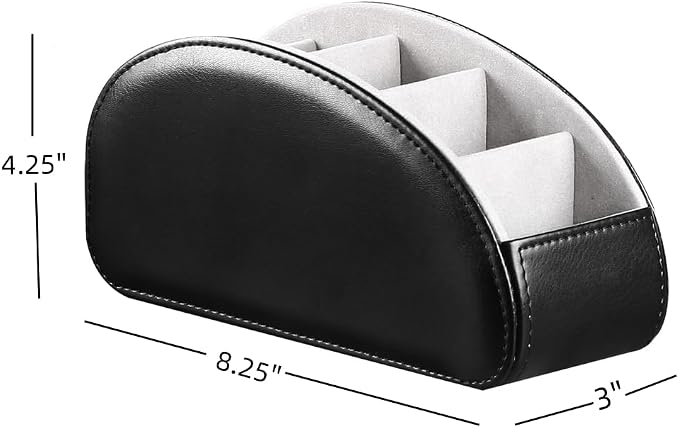 PU Leather Remote Control Holder with 5 Compartments - Storage Tray & Desktop Organizer for TV Remotes,Glasses,Pens,Accessories - Space-Saving Design for Bedside Table & Office Desk (Black) - Image 2