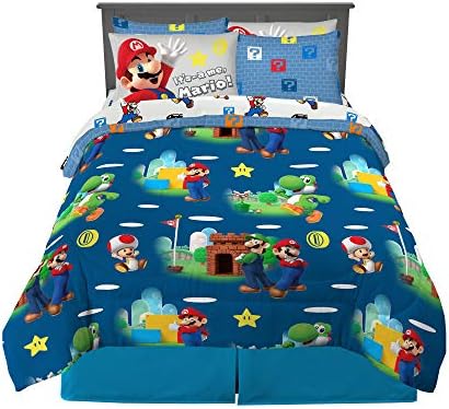 Super Mario Kids Bedding Set, Full Size 7 Piece Comforter and Sheet Set with Sham, (Officially Licensed Product) by Franco by Franco