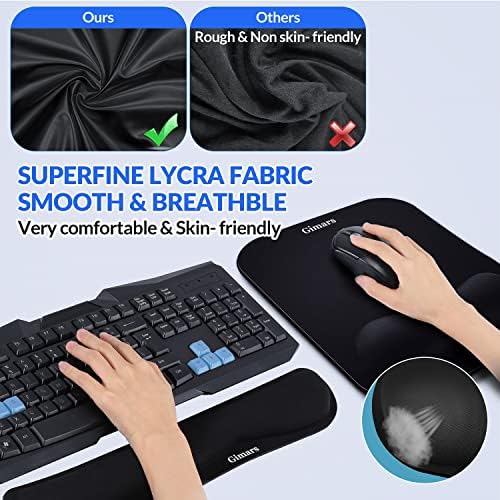 Gimars Elongate Smooth Lycra Fabric Ergonomic Mouse Pad Wrist Support, Gel Memory Foam Cushion Set Keyboard Wrist Rest Support, Pain Relieve for Computer, Laptop, Office, School, Home, Gaming, Black - Image 5