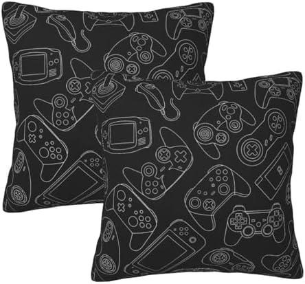 Perinsto Video Game Controller Background Throw Pillow Covers Set of 2 Gaming Gadgets Decorative Pillowcases Soft Cushion Covers for Sofa Couch Bed Home Decor, 16"X16" by Perinsto