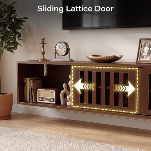 59" Floating TV Stand Wall Mounted with Power Outlet, Walnut - Image 4