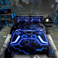 Erosebridal Gaming Comforter Set Neon Honeycomb Gamer Girl Toddler Bedding Set, Retro Game Console Comforter Blue Hexagon Lights Quilt,Gamer Room Decor for Boys by Erosebridal