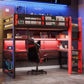DNYN Gaming Loft Bed with Built-in Desk and Storage Shelves for Teens/Adults Bedroom, Space-Saving Twin Size Wooden Bed Frame with LED & Side Race, No Box Spring Needed by DNYN